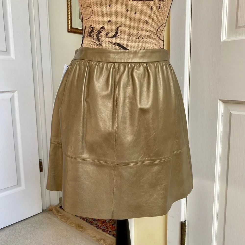 DKNYC NEW Bronze Gold Metallic Leather Skirt Women’s Size 4 NWT